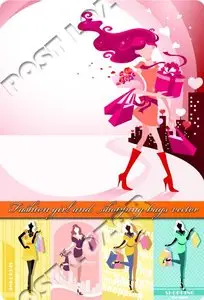 Fashion girl and shopping bags vector
