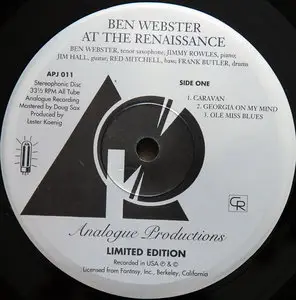 Ben Webster - At The Renaissance (1960) [Analogue Productions HQ180 Remastered]