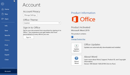 Microsoft Word 2019 - 1905 (Build 11629.20196) Multilingual
