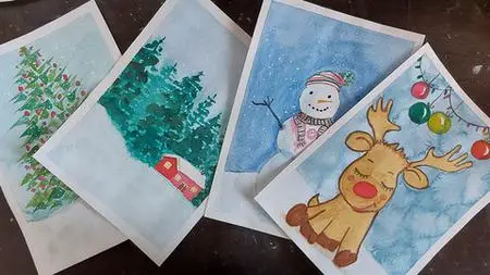 Watercolor Painting For Beginners: Christmas Postcards