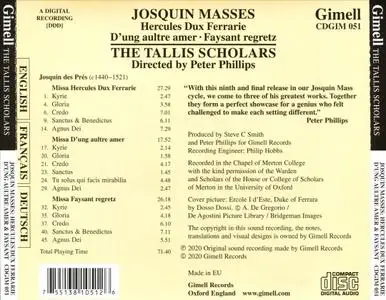 Peter Phillips, The Tallis Scholars - Josquin des Prés: Hercules Dux Ferrarie, D'ung aultre amer, Faysant regretz (2020)