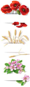 Banners with Flowers & Wheat Vector