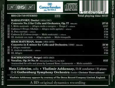 Mats Lidstrom, Vladimir Ashkenazy - Kabalevsky: Cello Concerto No.2; Khachaturian: Cello Concerto; Rachmaninov: Vocalise (1995)