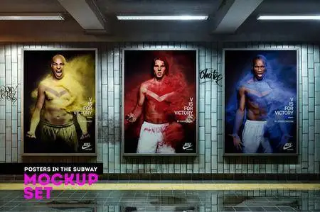 CreativeMarket - Posters in the subway Mockup Set