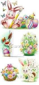 Vector - Easter rabbit and flowers nice