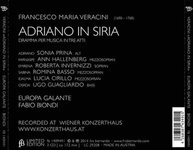 Fabio Biondi, Europa Galante - Francesco Maria Veracini: Adriano in Siria (2014)