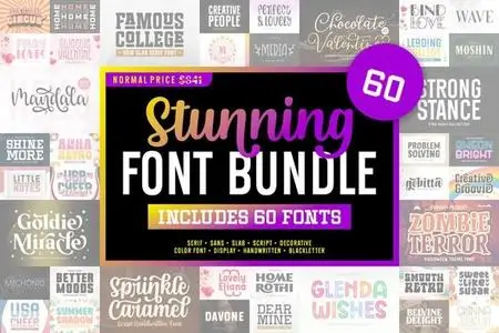 Stunning Font Bundle - 60 Premium Fonts