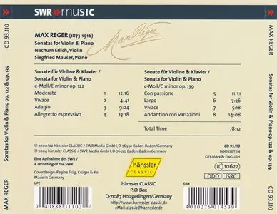 Max Reger - Sonatas for Violin & Piano Op. 122 & 139 {Hänssler Classics} (2004)