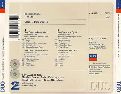 Beaux Arts Trio & Walter Trampler - Johannes Brahms: Complete Piano Quartets, Op. 25, 26, 60; Piano Trio in A (1996) 2CDs