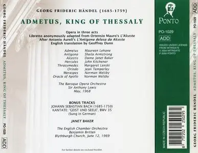 Anthony Lewis, The Baroque Opera Orchestra, Janet Baker - George Frideric Handel: Admetus, King of Thessaly (2004)