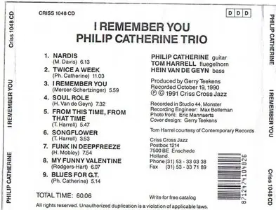 Philip Catherine Trio - I Remember You  (1990)