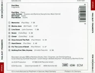 Paul Bley - Fragments (1986) {ECM 1320}