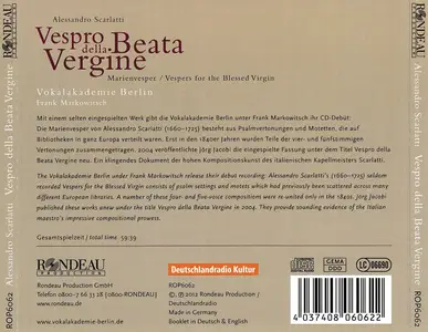 Frank Markowitsch, Vokalakademie Berlin - Alessandro Scarlatti: Vespro della Beata Vergine (2012)