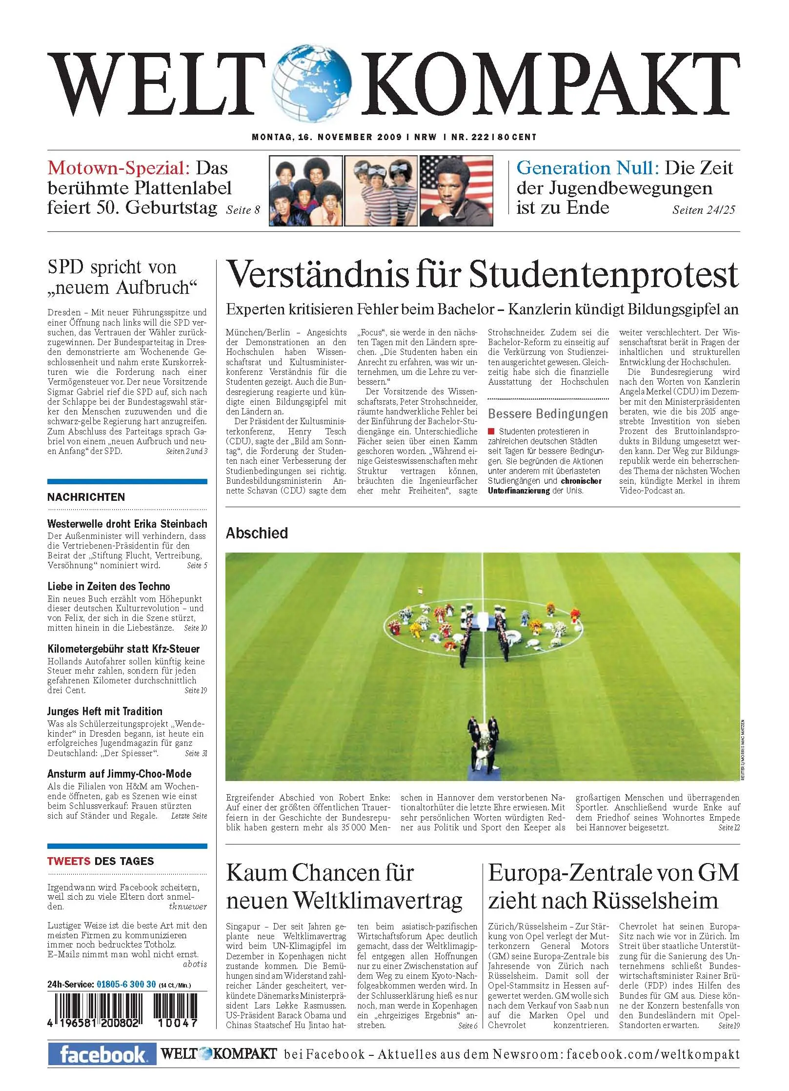 Die Welt kompakt vom 16. November 2009