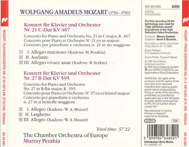 W.A. Mozart - Chamber Orchestra of Europe / Perahia - Piano Concertos 21 & 27 (1991)