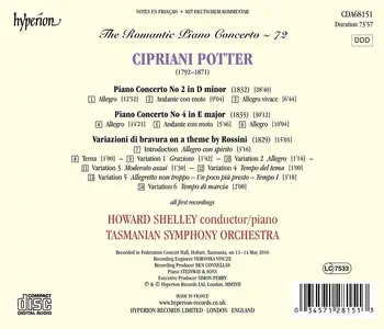 Howard Shelley, Tasmanian Symphony Orchestra - The Romantic Piano Concerto Vol. 72: Cipriani Potter: Piano Concertos (2017)