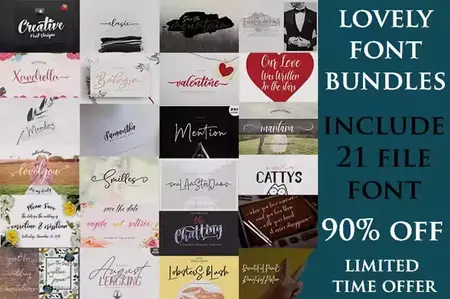 Lovely Font Bundle - 21 Premium Fonts TTF OTF