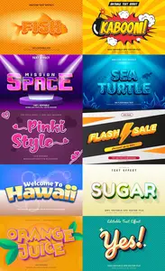 Set 3d editable text style effect vector vol 18