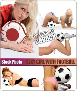 Sexy girl with football - Stock Photo