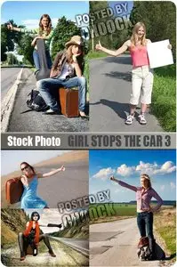 Girl stops the car 3 - Stock Photo