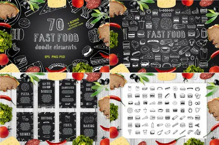 CreativeMarket - 70 Fast Food Doodle Elements