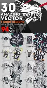 InkyDeals - 30 Amazing Vector T-shirt Designs & Bonus
