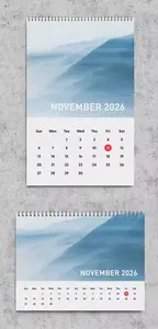 Landscape & Portrait Wall Calendar 2026 PSD Mockup Template
