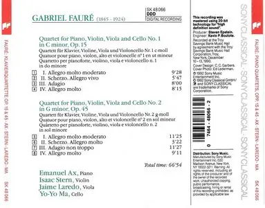 Fauré: Piano Quartets / Emanuel Ax, Isaac Stern, Jaime Laredo, Yo-Yo Ma (1993)