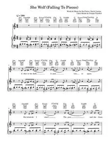 She Wolf (Falling To Pieces) (featuring Sia) - David Guetta, Sia (Piano-Vocal-Guitar (Piano Accompaniment))
