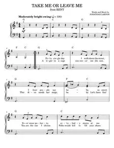 Take Me Or Leave Me - Glee TV Series, Glee Cast, Rent Musical (Easy Piano)