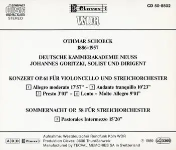 Johannes Goritzki - Schoeck: Concerto for cello Op. 61, Sommernacht Op. 58 (1994)