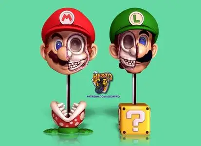 Hex3D - Mario Luigi Zombie Head Set