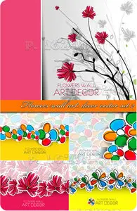 Flowers wall art decor vector set 2
