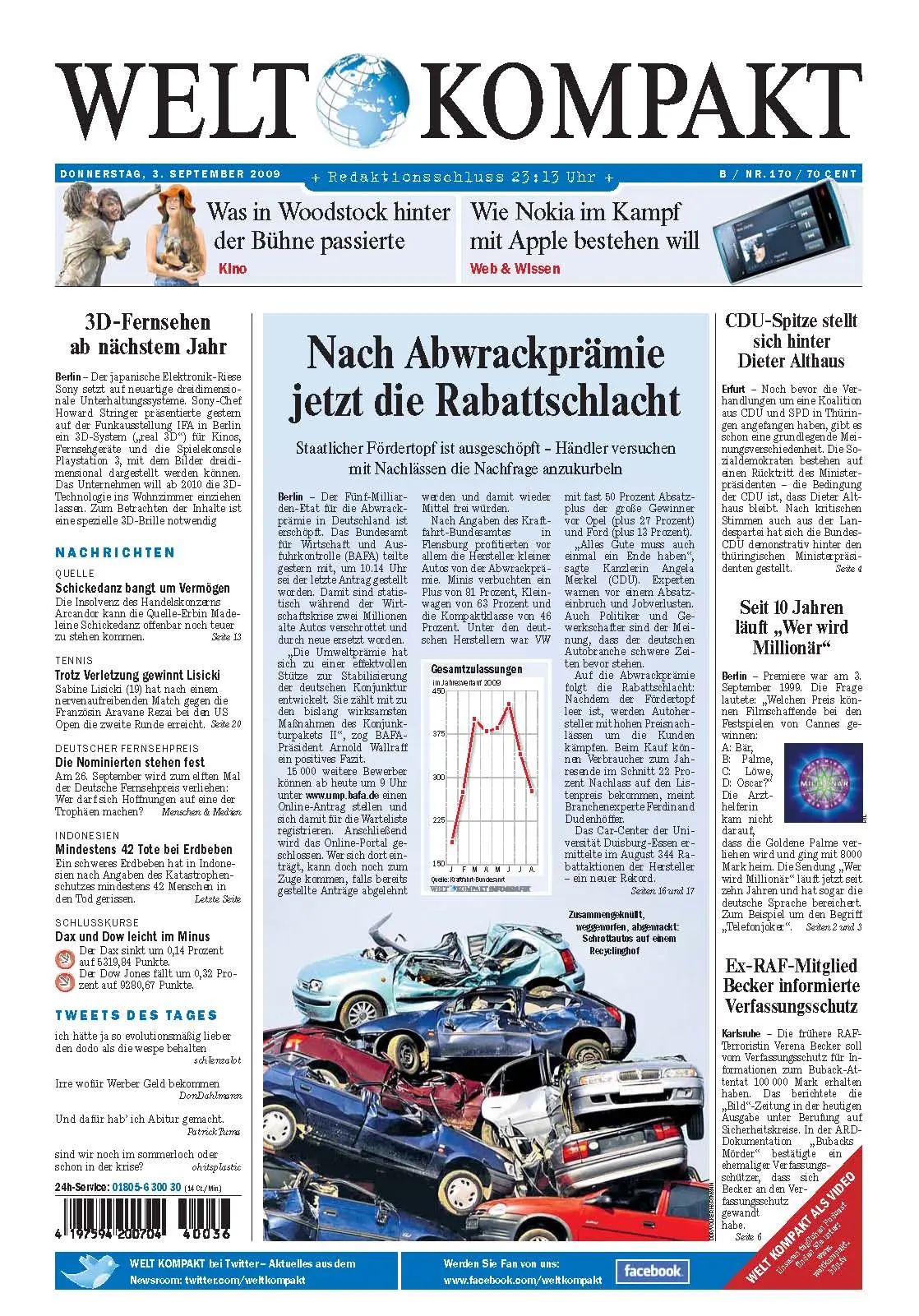 Die Welt kompakt vom 3 September 2009