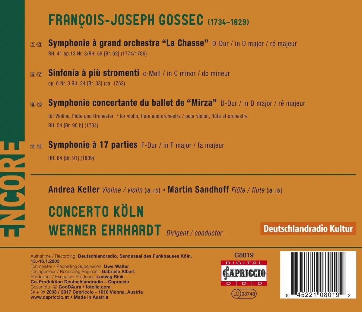 Concerto Koln & Werner Ehrhardt - Gossec: Symphonies (2017) / AvaxHome