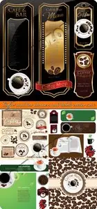 Coffee and tea banners and labels vector set 2