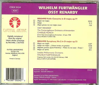 Brahms: Violin Concerto, Symphony no.2/Renardy, Furtwängler, Munch (1999)