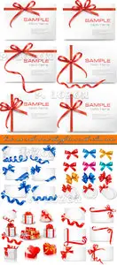 Card note with red and blue gift bows with ribbons vector