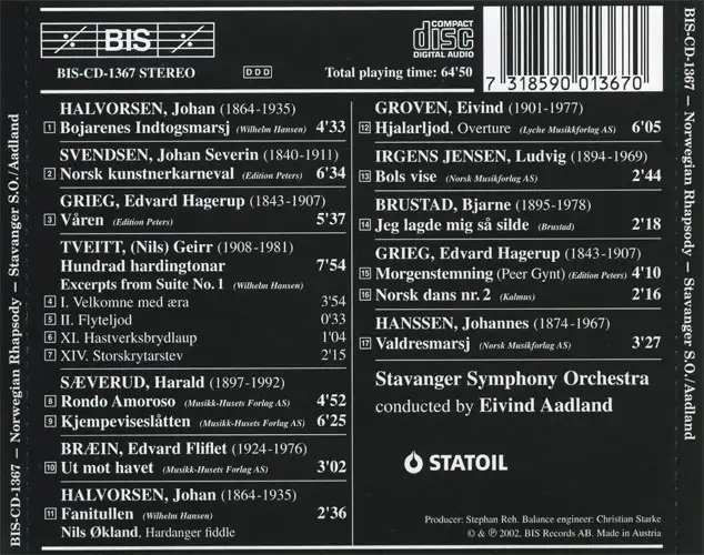 Stavanger Symphony Orchestra, Eivind Aadland - Norwegian Rhapsody (2002) {BIS}