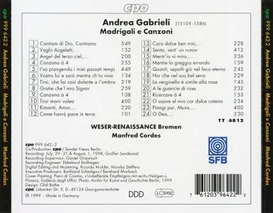 Manfred Cordes, Weser-Renaissance Bremen - Andrea Gabrieli: Madrigali e Canzoni (1999)