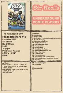 Fabulous Furry Freak Brothers 013 1997 1st Edition Rip Off Press Sir Real
