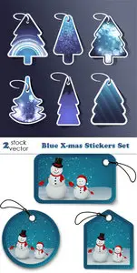 Vectors - Blue X-mas Stickers Set