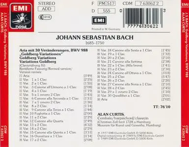 Alan Curtis - Johann Sebastian Bach: Goldberg-Variationen, BWV 988 (1989)