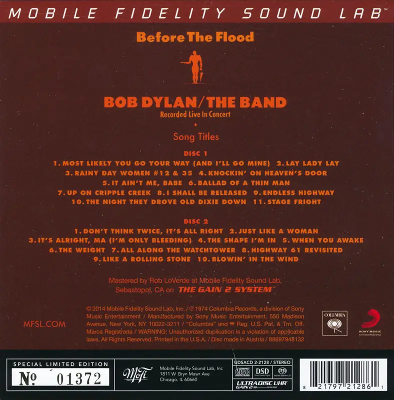 Bob Dylan The Band Before The Flood 1974 Mfsl Udsacd 2 2128 Avaxhome