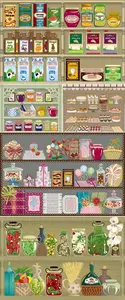Shelves with Products Vector