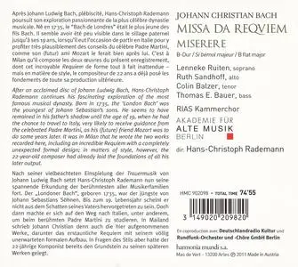 Hans-Christoph Rademann, Akademie für Alte Musik Berlin - Johann Christian Bach: Missa da Requiem (2011)