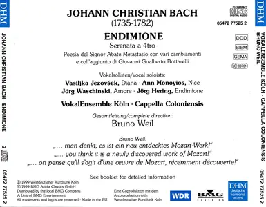 Bruno Weil, Cappella Coloniensis - Johann Christian Bach: Endimione (1999)