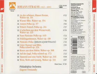 Johann Strauss Jr. - Ormandy / Philadelphia Orchestra - Viennese Waltzes And Polkas (1992 reissue, Sony Classical # SBK 48 164)
