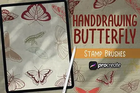 Hand Drawing Butterfly Brush Stamp