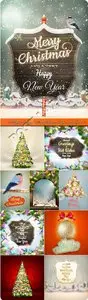 2015 Happy New Year and Merry Christmas holiday vector background 3
